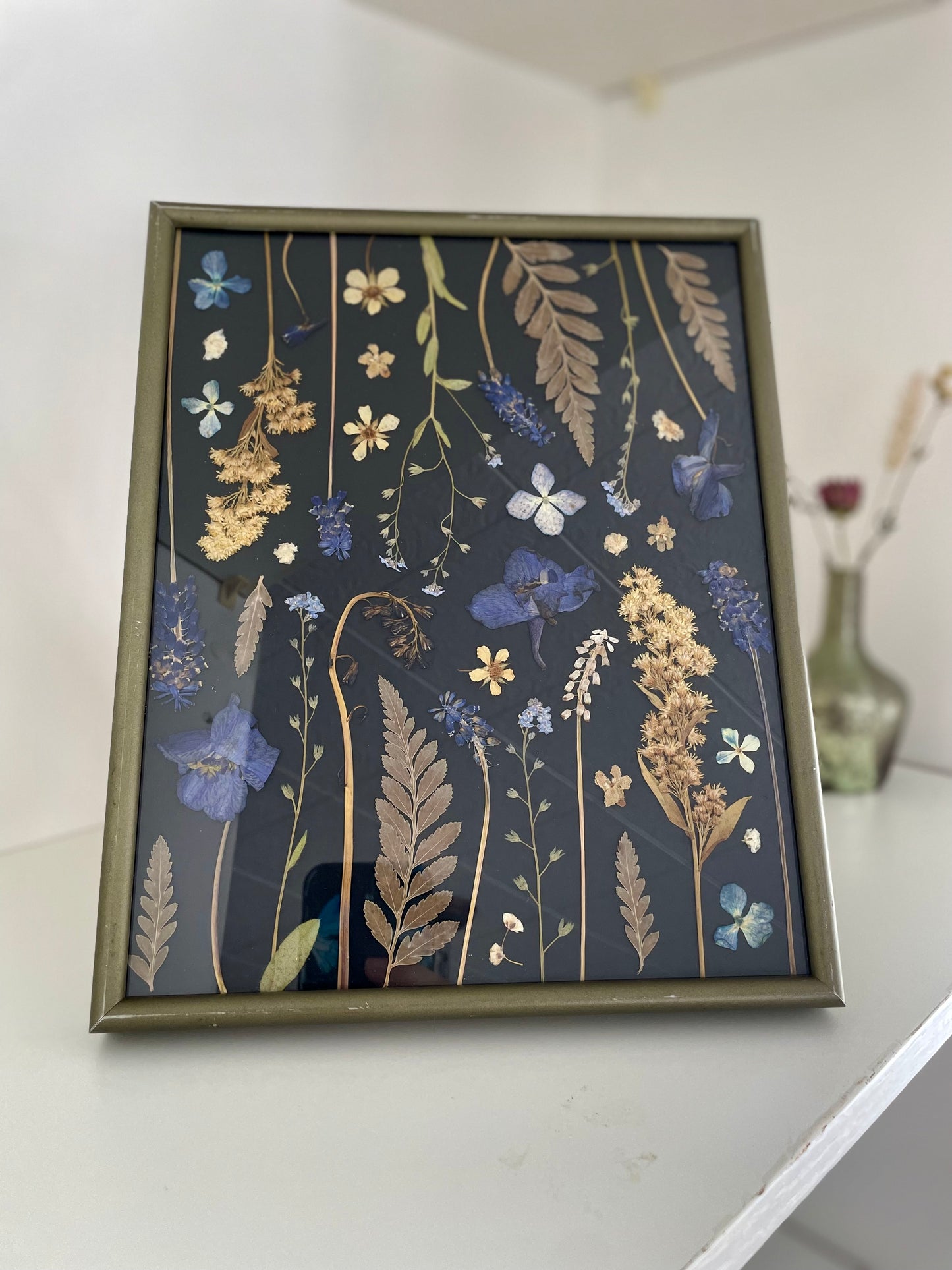 Mosaïque Bleue - Cadre de Fleurs Pressées