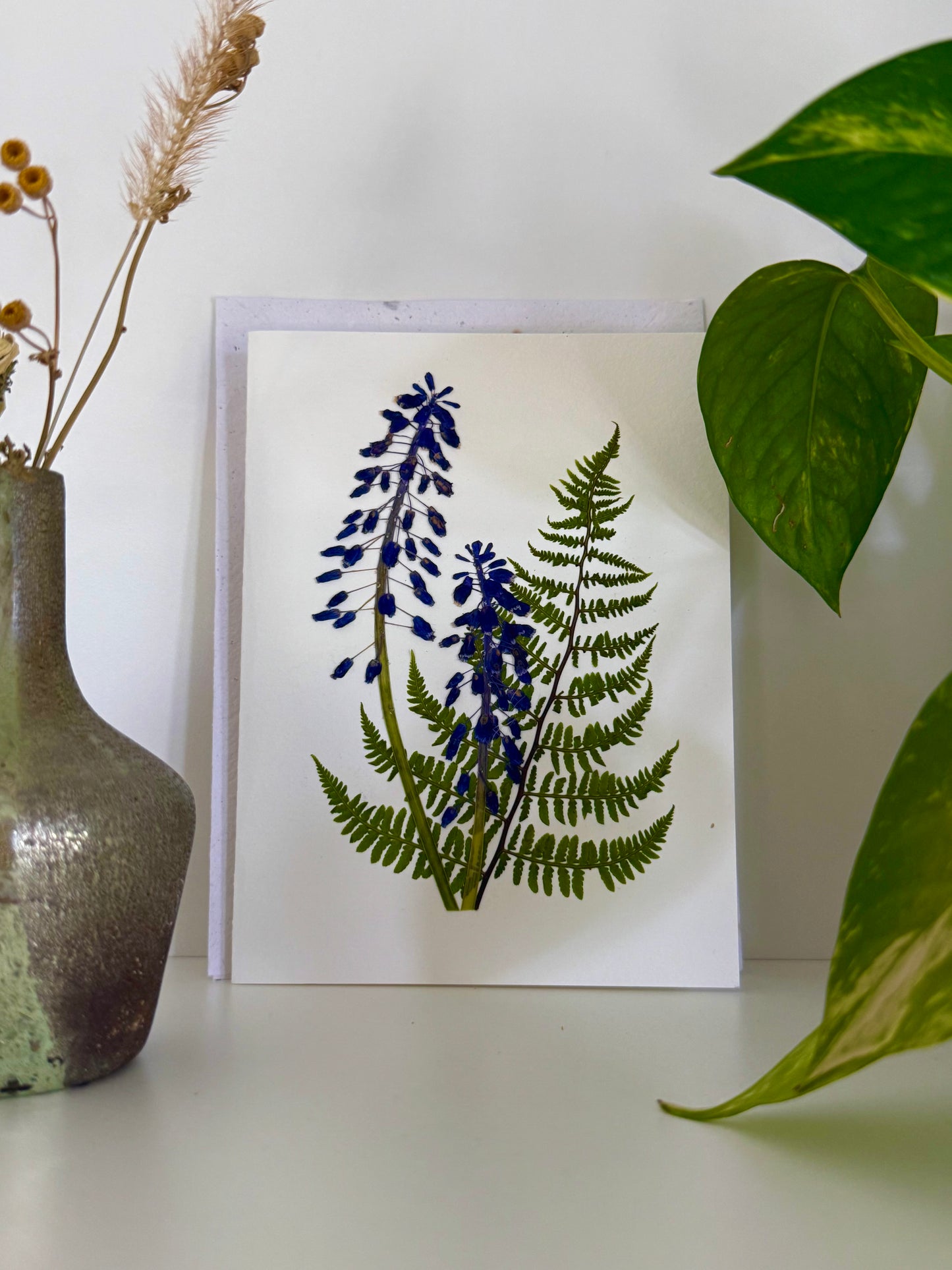 Grape Hyacinth - Pressed Flower Greeting Card