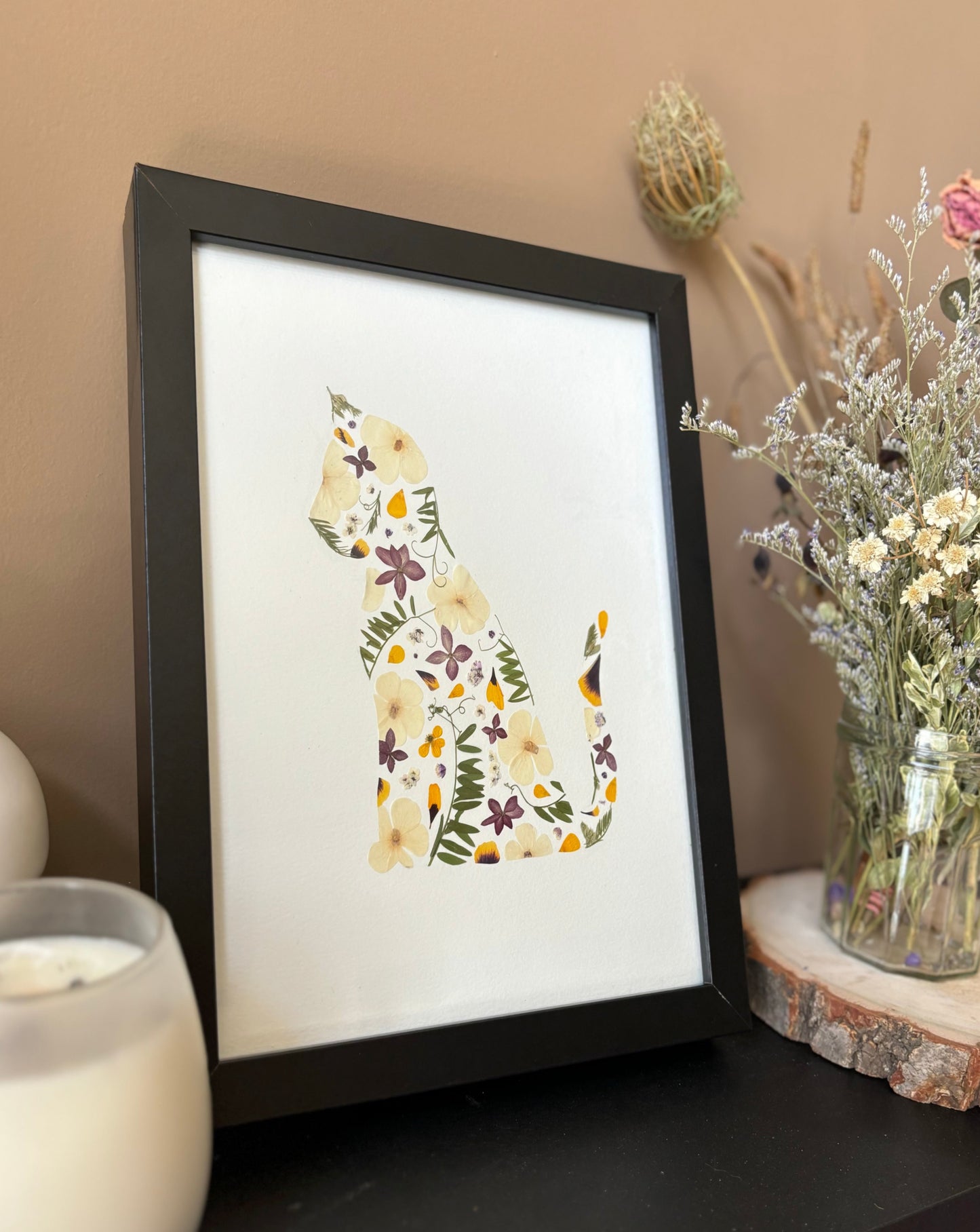 Chat - Cadre en Fleurs Pressées