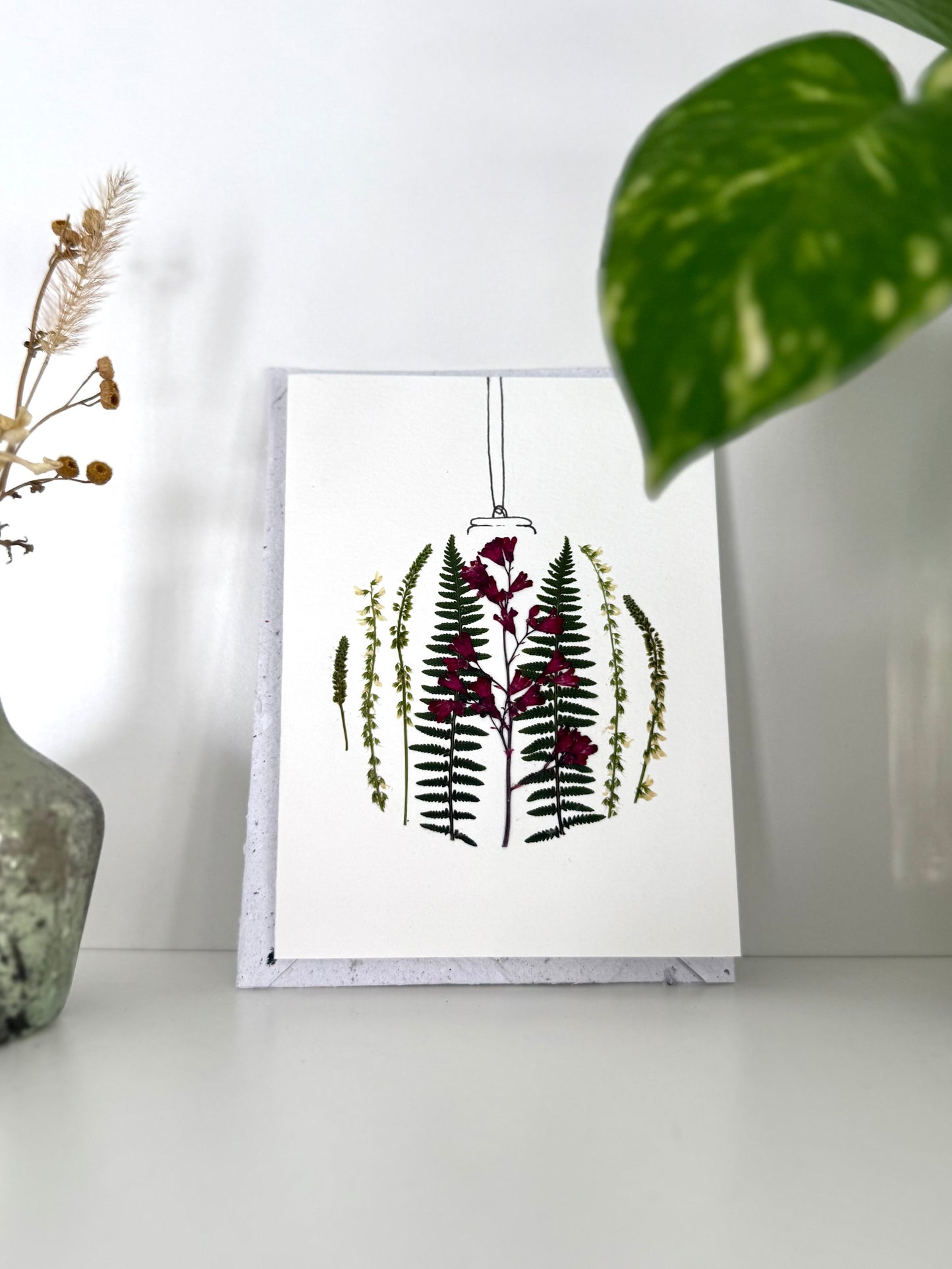 Christmas Field Bauble - Pressed Flower Greeting Card