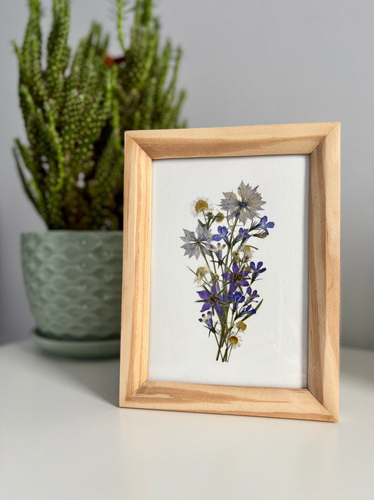 Bouquet Bleuté - Cadre de Fleurs Pressées