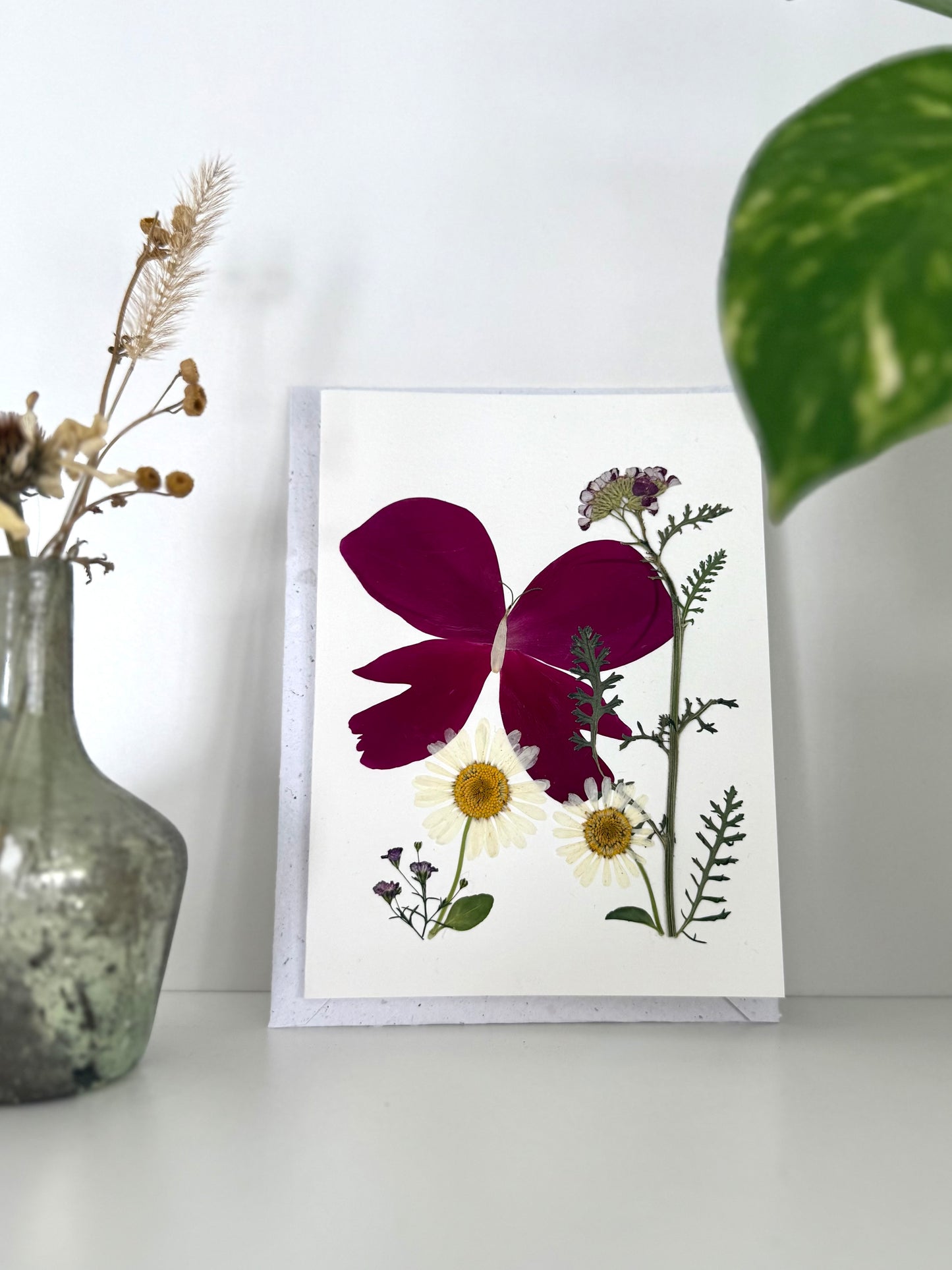 Peony Butterfly - Pressed Flower Greeting Card