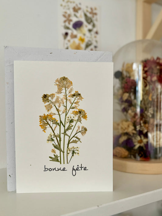 Carte de voeux originale avec fleurs pressées - Bonne Fête