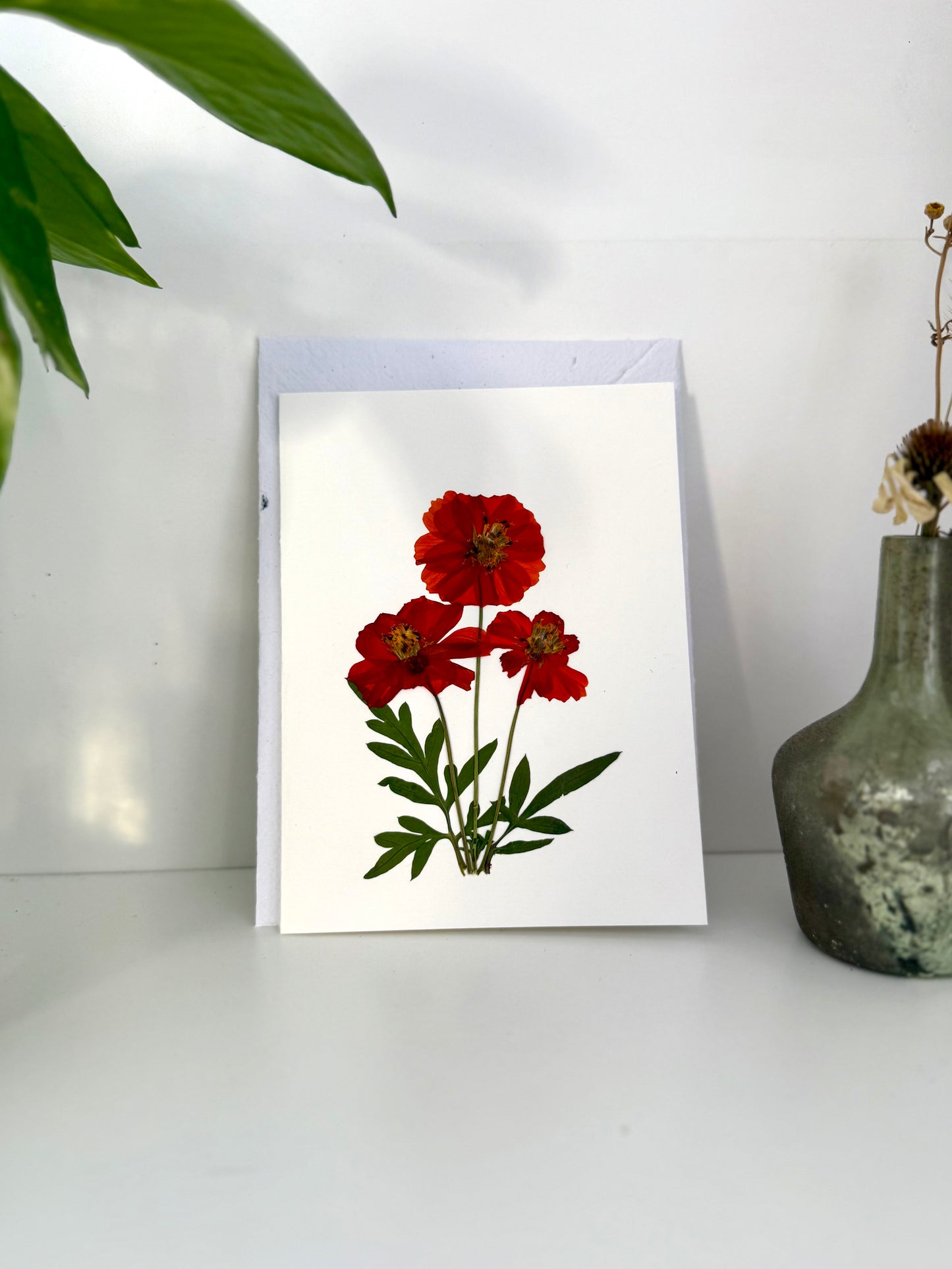 Sulfur Cosmos Bouquet - Pressed Flower Greeting Card