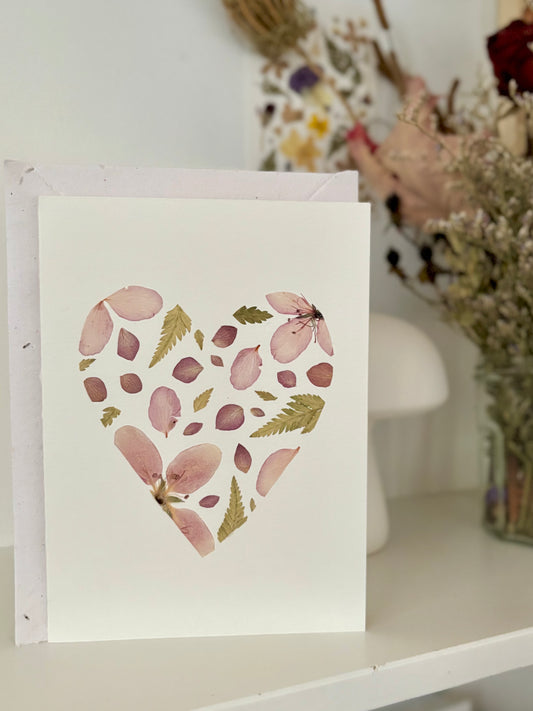 Coeur floral – Carte de vœux - Fleurs Pressées