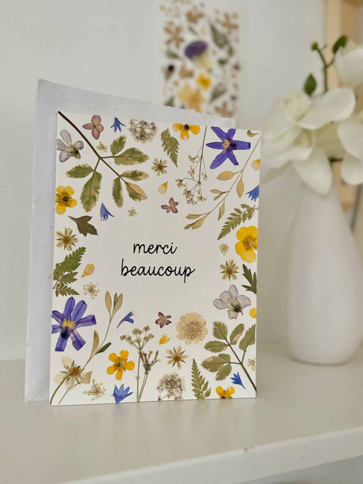 Original Pressed Flower Greeting Card - Merci Beaucoup